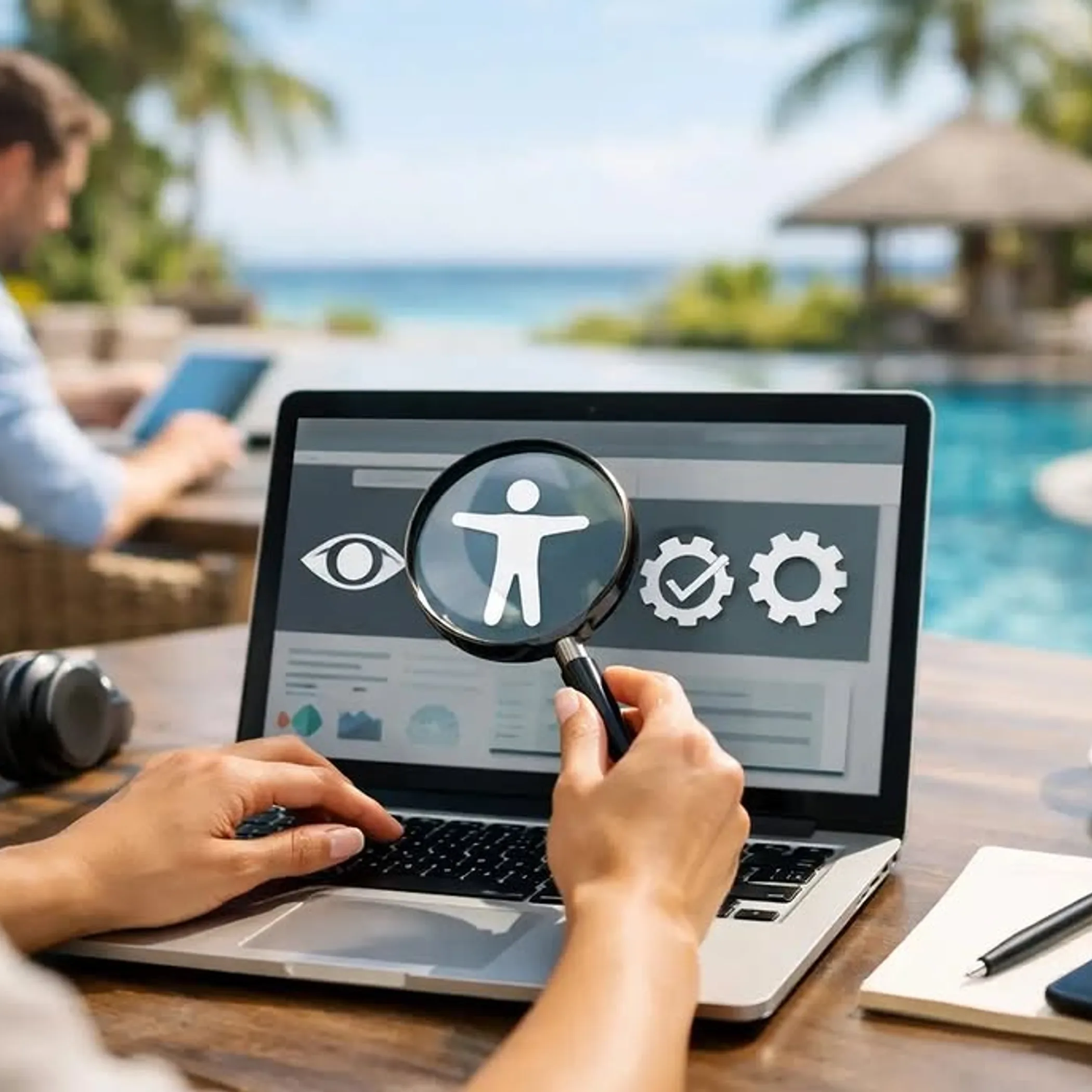 laptop screen with magnifying glass
